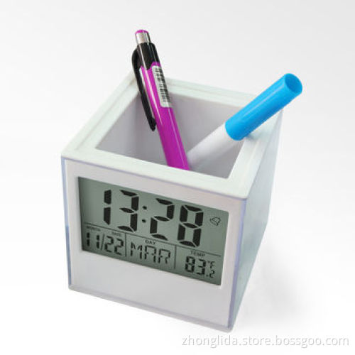 Promotional desk clock, pen holder style
